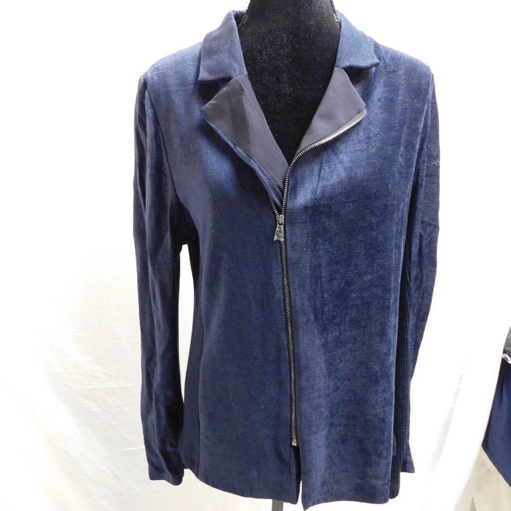 Lola & Sophie New York L Navy Velvet Zip Closure Track Jacket NEW